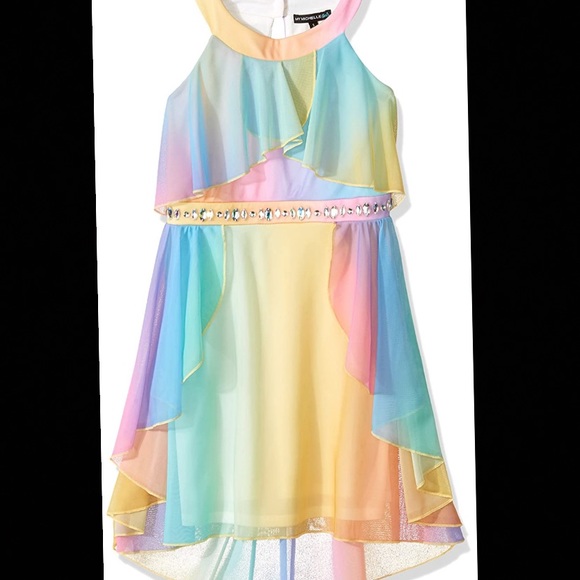 My Michelle Girls Rainbow Dress w Jeweled Waist - Picture 1 of 4